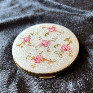Vintage Marhill Floral Compact Mirror with Pink Roses